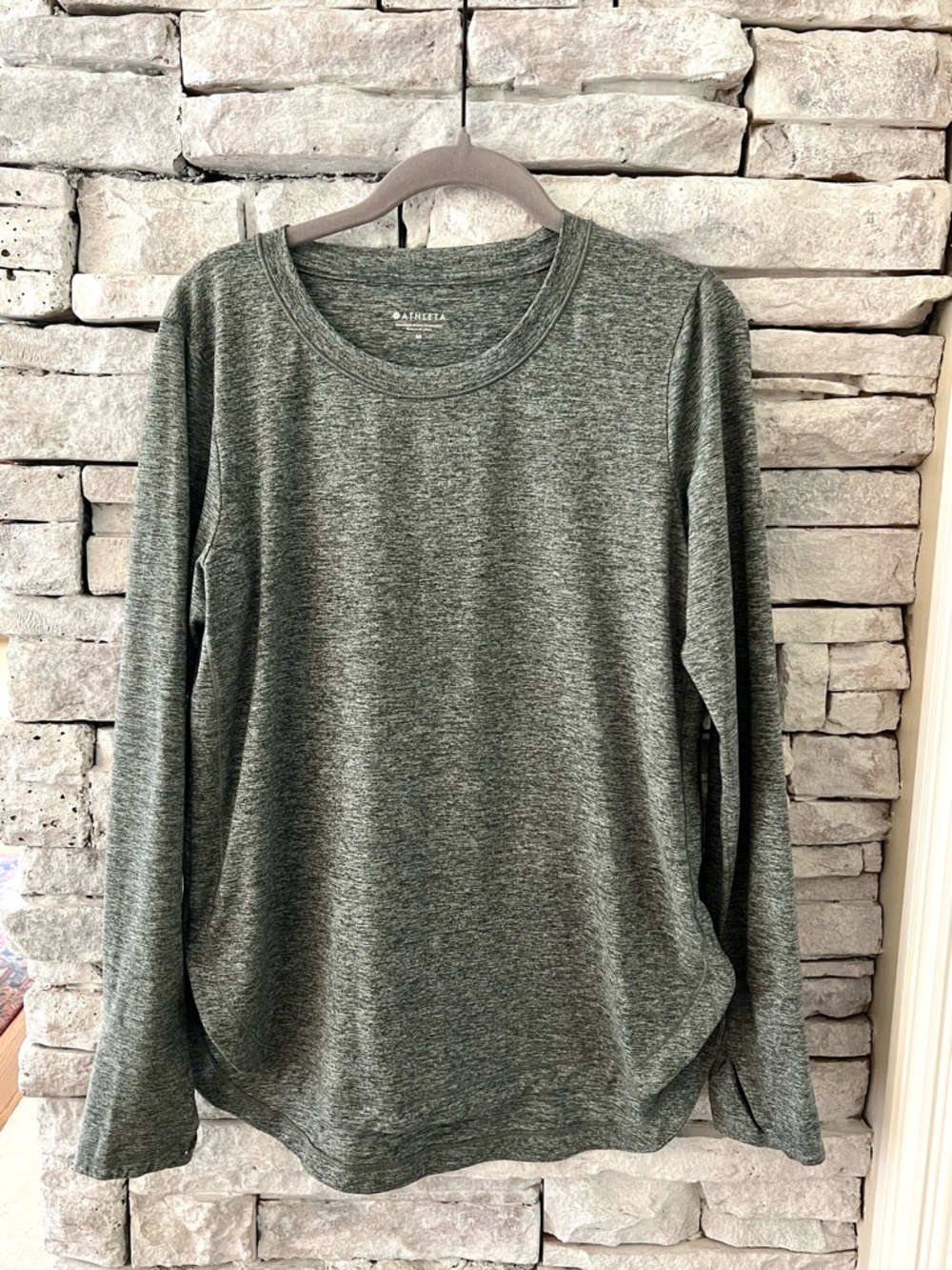 Athleta UpTempo Heathered Green Long-Sleeve Top